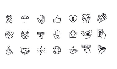  Charity and Relief Icons vektör tasarımı 