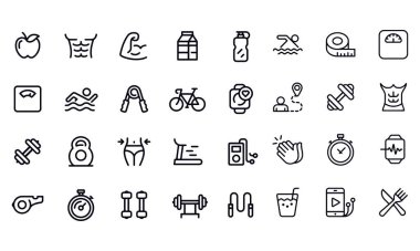 Fitness & Spor Ana Hattı Simgeleri Düzenlenebilir Stoke