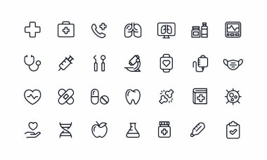  Tıbbi Satır Simgeleri Düzenlenebilir Vuruşlar