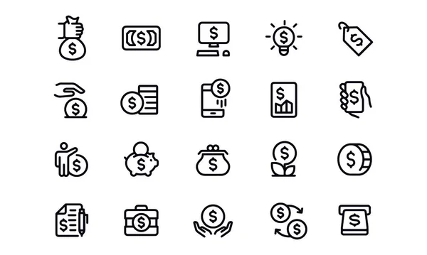 Finanzas Dinero Esquema Del Negocio Iconos Carrera Editable — Vector de stock