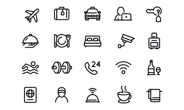 Hotel Outline Icons Editierbarer Schlaganfall — Stockvektor