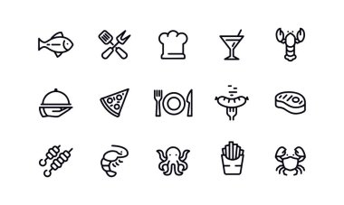 Deniz ürünleri ve yemek ikonları vektör tasarımı 