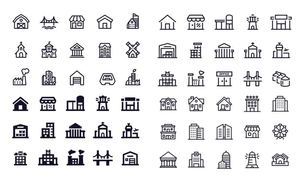 Iconos Building Line Diseño Vectores Editables Stroke — Vector de stock