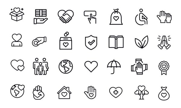 Charity and Donation Line Icons. Editable Stroke