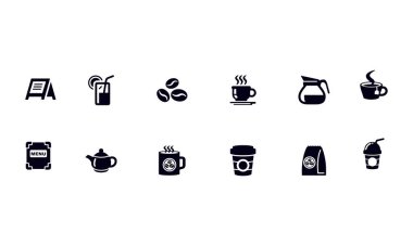  Kafe simgeleri vektör tasarımı balck ve beyaz 