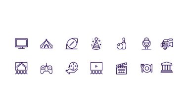 Entertainment, Clapperboard, Movie Camera simgeleri vektör tasarımı 