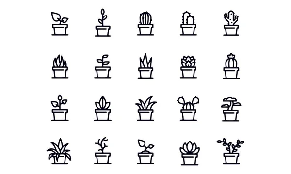 Installatie Pot Outline Iconen Vector Ontwerp — Stockvector