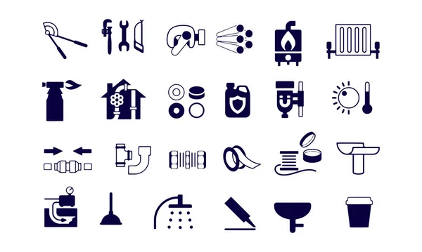 Plumbing Fittings Tools Equipment Icons — Stock Vector