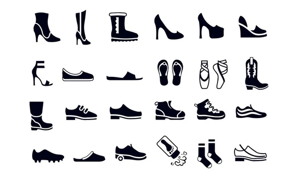 Icônes Chaussures Chaussures Soins Des Pieds — Image vectorielle