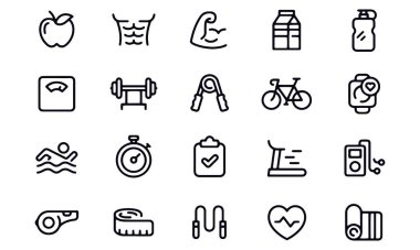  Fitness & Spor Ana Hattı Simgeleri Düzenlenebilir Stoke