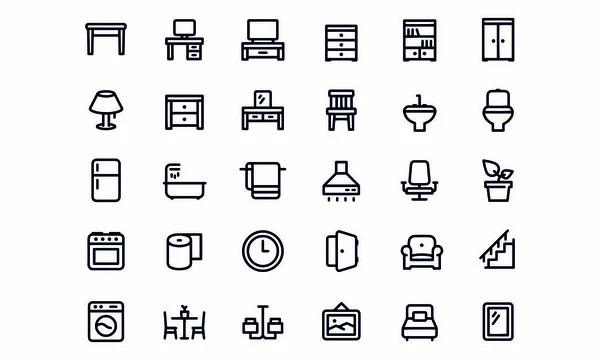 Möbel Outline Icons Vektordesign — Stockvektor