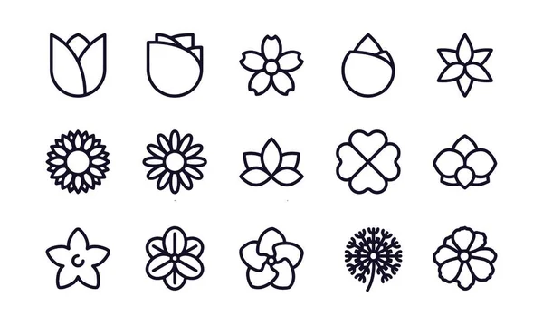 Iconos Flores Vector Diseño — Vector de stock