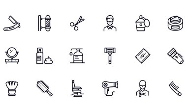 Berber Dükkanı, Berber Sandalyesi, Tarak ikonları vektör tasarımı 