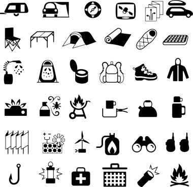  Kamp Yürüyüşü ve Piknik Malzemeleri Simgeleri