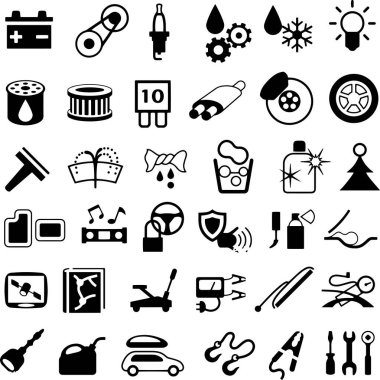  Otomobil Parçaları ve Onarım Simgeleri vektör tasarımı 