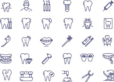  Diş İlgili Vektör Satırı Simgesi vektör tasarımı