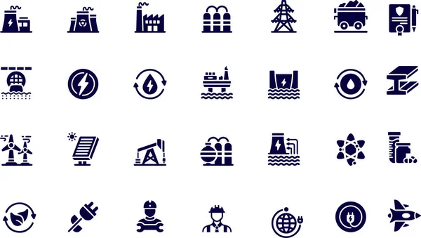 Iconos Vectoriales Relacionados Con Industria Pesada Eléctrica — Vector de stock