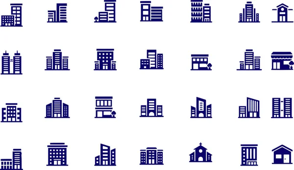 Edificios Relacionados Iconos Vectoriales — Vector de stock