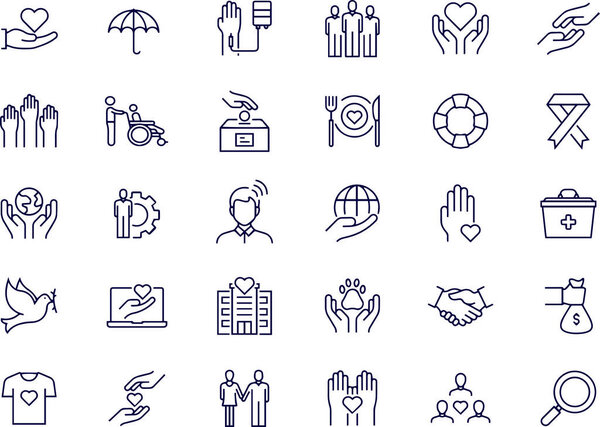 Charity and Donation Related Vector Line Icons