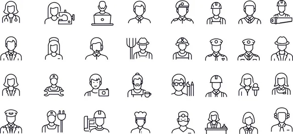 Occupations Avatars Related Vector Line Icons — Stock Vector