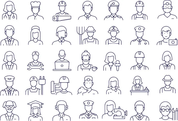 Simple Set Occupations Avatars Related Vector Line Icons — Stock Vector