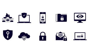  Siber Güvenlik Simgesi Vektör Tasarımı Ayarla 