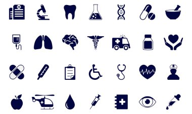  Sağlık ve Tıp Simgesi Vektör Tasarımı Ayarla 