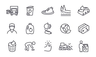 Çöp ve Geri Dönüşüm İnce Satır Simgeleri vektör tasarımı 