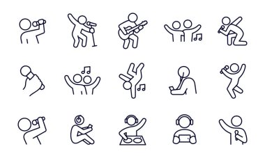 Müzik ve Dans İnce Satır Simgeleri vektör tasarımı 