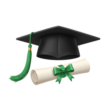  Yeşil Tasselli Siyah Mezuniyet Şapkası ve Yeşil Kurdeleli Rolled Diploma