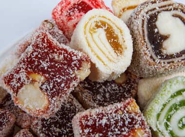 Doğulu tatlılar, renkli rachate lucum. Güzel arkaplan.