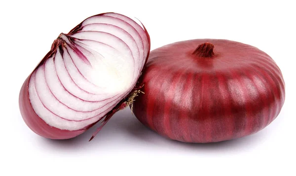 Whole Half Red Onions Lettuce Isolated White Background — Fotografia de Stock