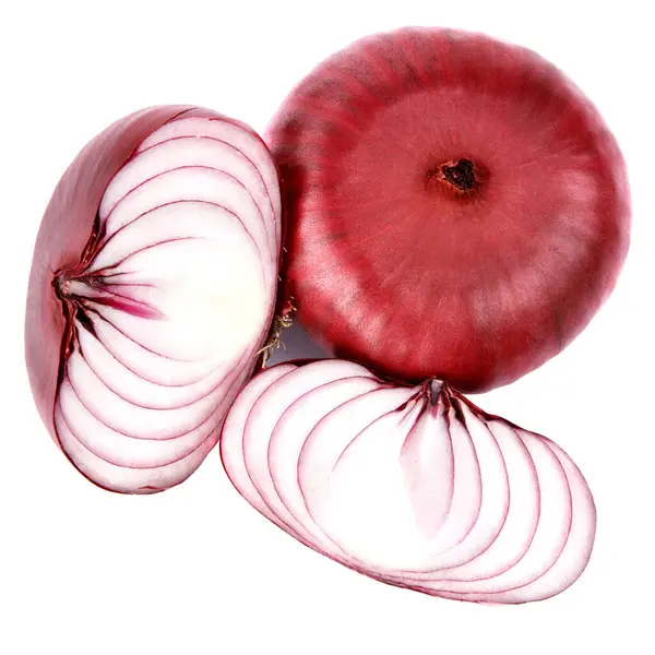 Całe Pół Czerwonej Cebuli Sałaty Izolowane Białym Tle — Zdjęcie stockowe