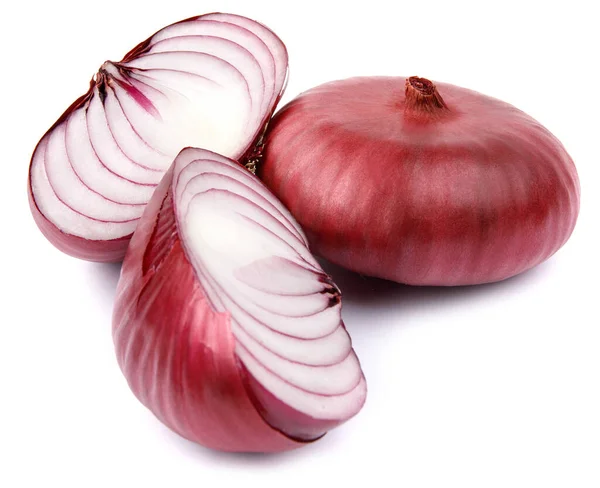 Whole Half Red Onions Lettuce Isolated White Background — Stock fotografie