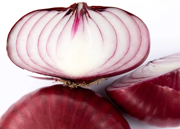 Bulb Red Onion Cut Half White Background — Stok fotoğraf