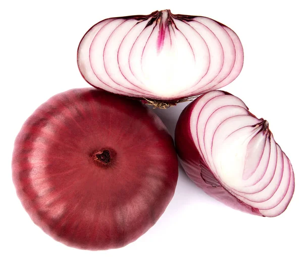 Two Halves Whole Bulb Red Onion Isolated White Background — Stock fotografie