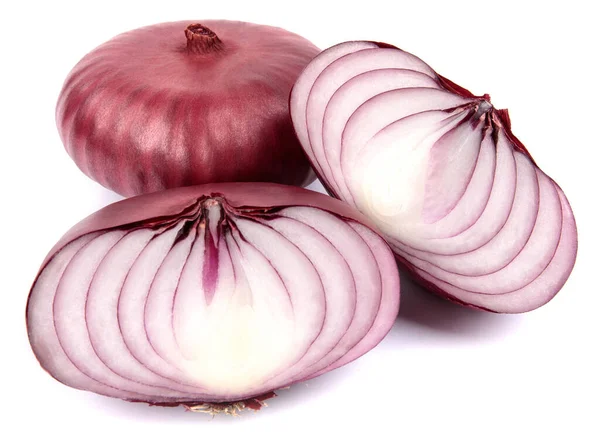 Two Halves Whole Bulb Red Onion Isolated White Background — Stok fotoğraf