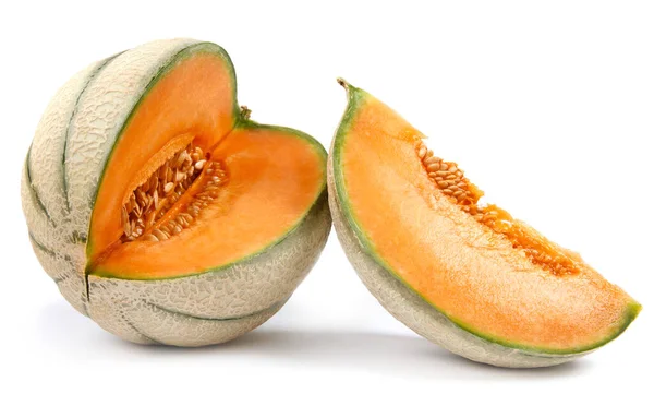 Mogen Läcker Melon Och Bit Melon Isolerade Vit Bakgrund Melon — Stockfoto