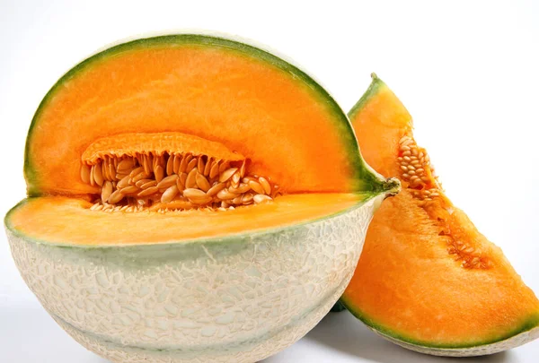 Mogen Läcker Melon Och Bit Melon Isolerade Vit Bakgrund Melon — Stockfoto