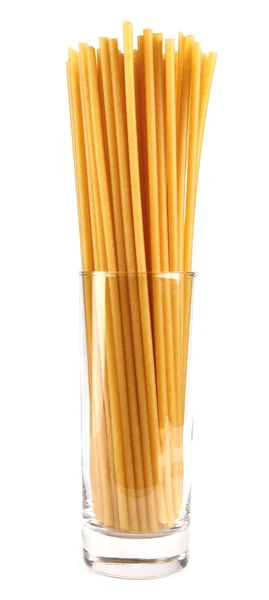 Lange Buisvormige Pasta Een Glazen Vat Zijn Geïsoleerd Een Witte — Stockfoto