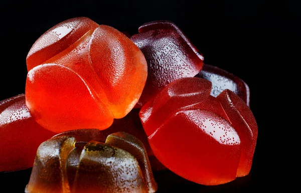 Sehr Schöne Marmeladenbonbons Marmelade Auf Schwarzem Hintergrund — Stockfoto