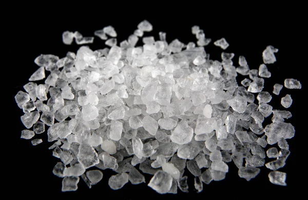 Crystals White Sea Salt Isolated Black Background — Stock Photo, Image