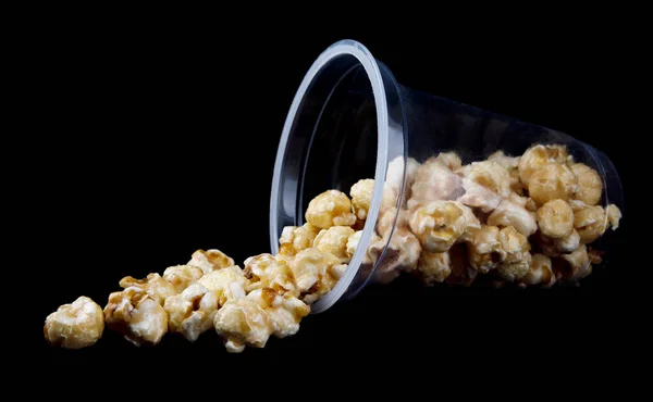 Popcorn Plastic Glass Isolated Black Background — Stock Photo, Image