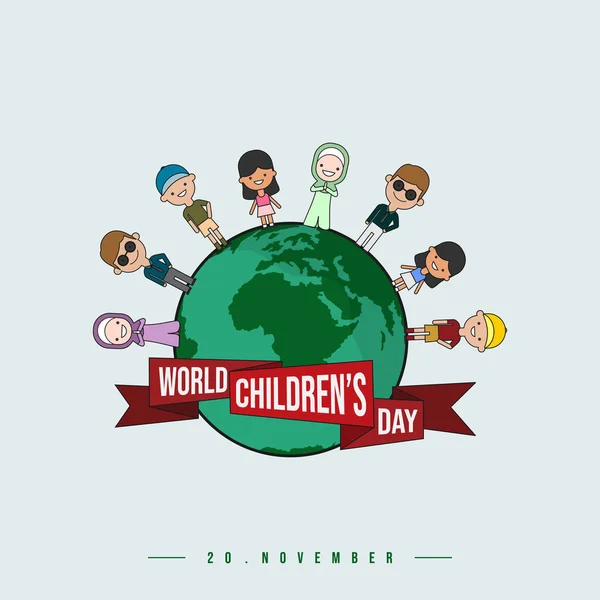 Векторная Иллюстрация Всемирного Дня Защиты Детей Детским Дизайном Земном Шаре — стоковый вектор