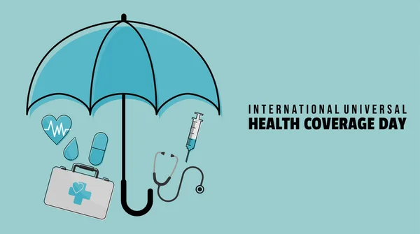 Nemzetközi Universal Health Coverage Day Esernyővel Borító Orvosi Vizsga Design — Stock Vector
