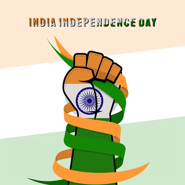 Projekt Dnia Niepodległości Indii Flagą Indyjską Dłoni Chwytając Wstążkę Dobry — Wektor stockowy