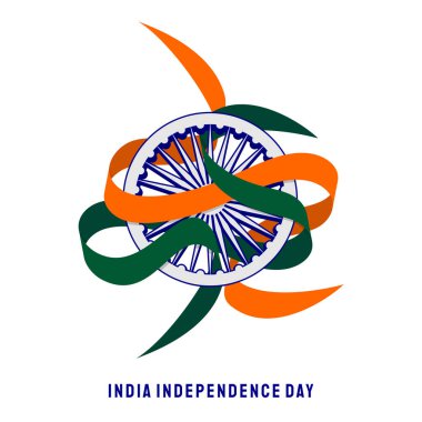 Ashoka çakra ve kurdele tasarımlı Hint Bağımsızlık Günü tasarımı. Hindistan için iyi bir şablon Ulusal Gün Tasarımı.
