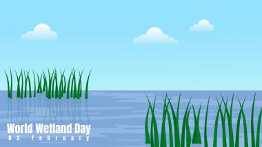 Deniz vektörü çiziminin yanındaki bataklık. Wetland Day tasarımı için iyi bir şablon.