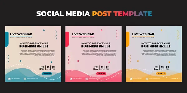 Sosyal medya paylaşım şablonu. Renk seçimi tasarımlı sosyal medya seti. Webinar davetiye pankartının vektör illüstrasyonu. Çevrimiçi reklam tasarımı için iyi bir şablon.