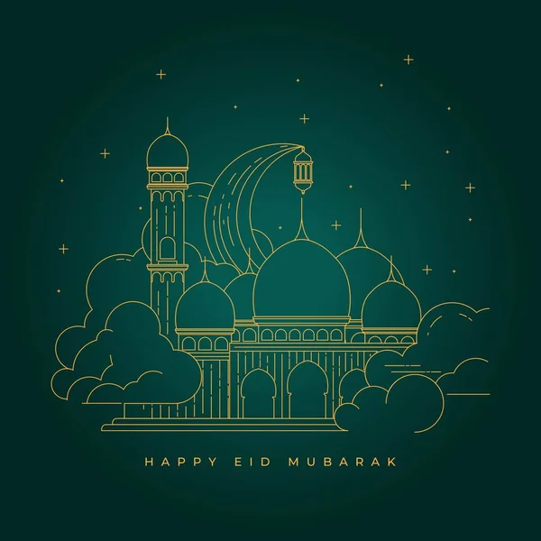 Zeilenkunst Des Eid Mubarak Vektorillustration Mit Grünem Hintergrund Design Gute — Stockvektor